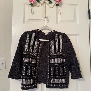 Chico's Black and White sequin Knit Cardigan holiday office workwear